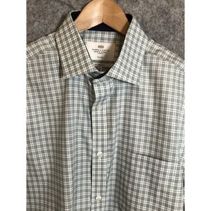 Hawes & Curtis Shirt Mens 16 34 Green Plaid Classic Fit Non-Iron Long Sleeve